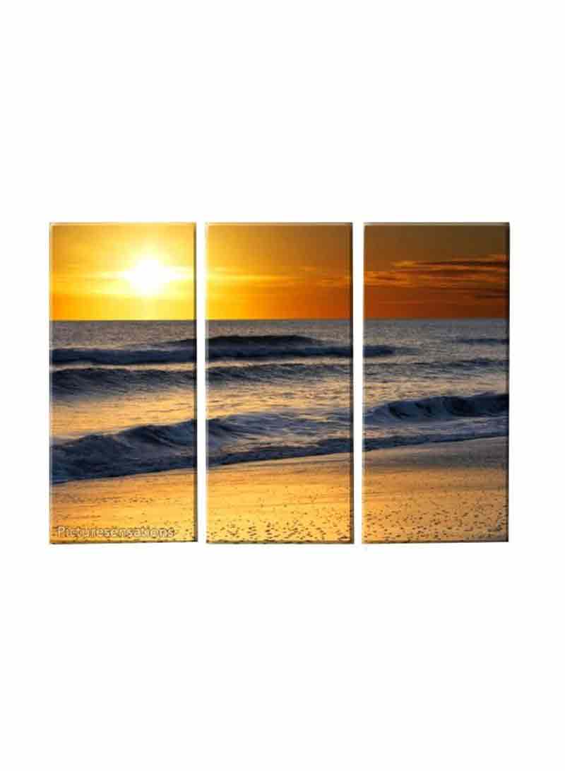 Ocean Wave Sunset Beach Giclee, Canvas Wall Art, Multicolor, Canvas, 3