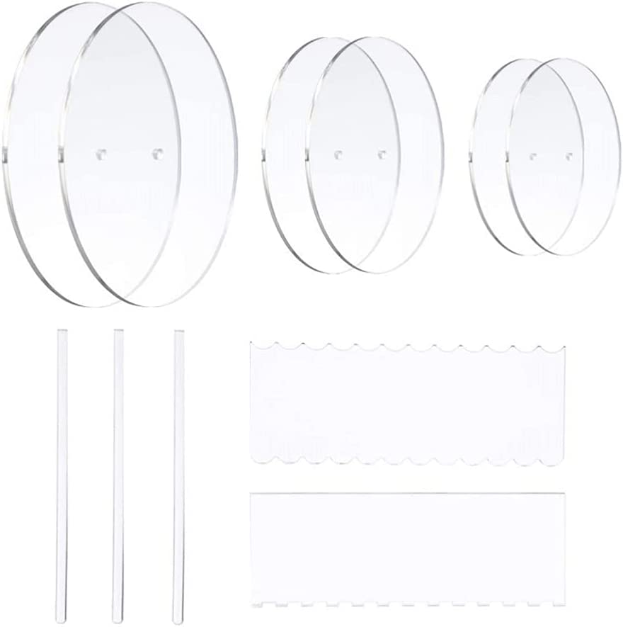 Acrylic Round Cake Discs Set Cake Decorating Disk Kit for Serving Bake