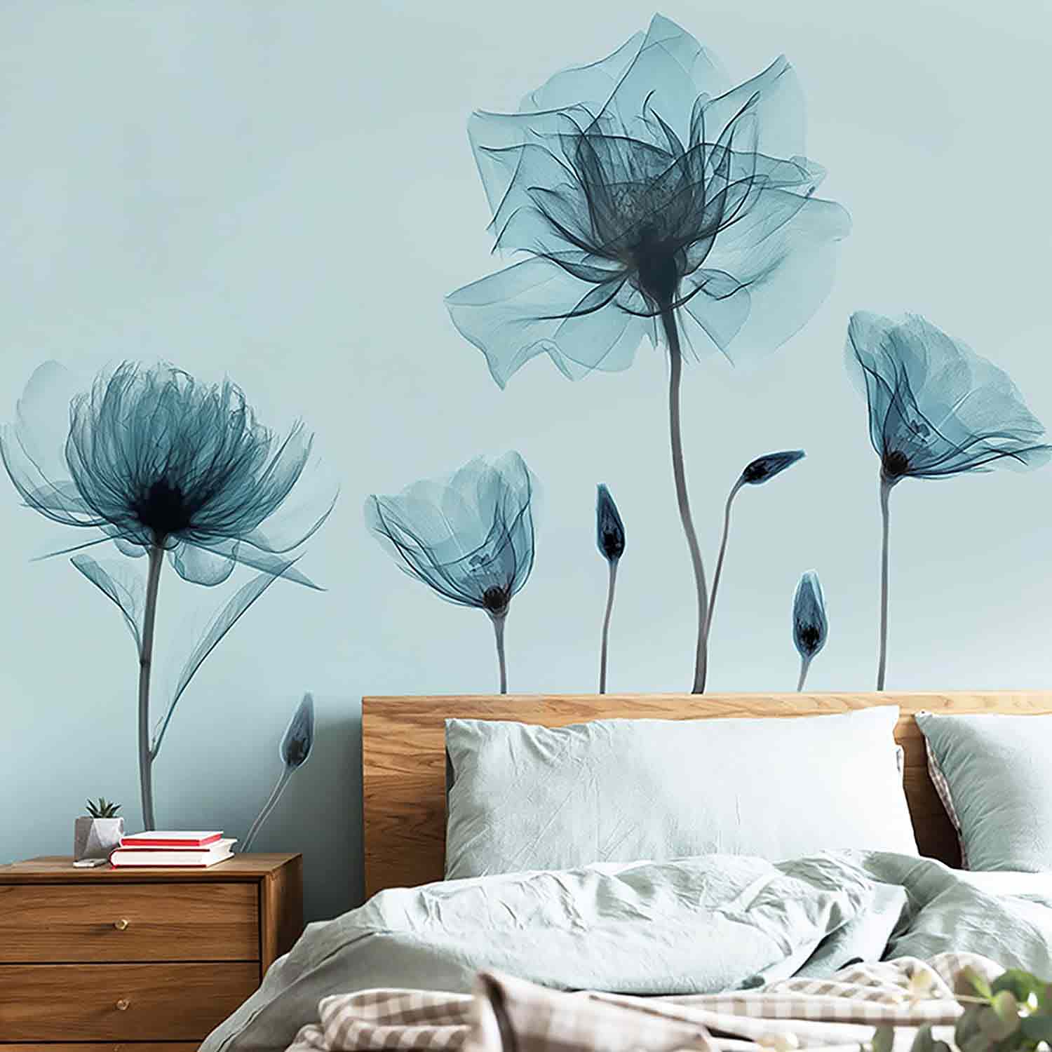 Blue Flower Wall Decals Wall Stickers Peel and Stick Removable Decal