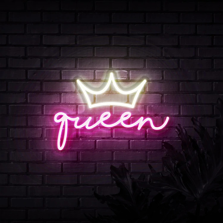 Queen Crown Neon Light Bar Girls Bedroom Wall Décor Multicolour