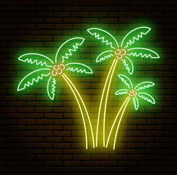 3 Palm Tree Neon Light, Living Room, Coconut, Kids Room, Multicolour