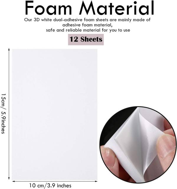 12 Sheets Sticky Foam Sheets Double Sided Adhesive Foam Sheets 3D White ...