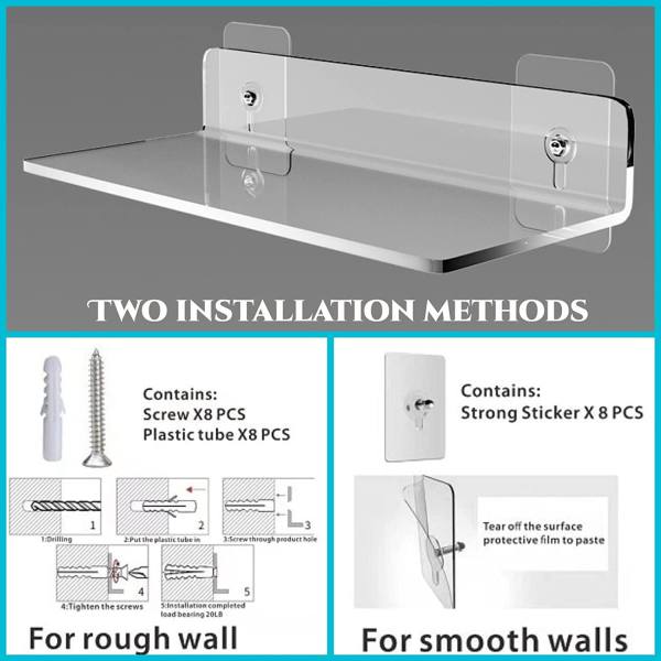 Acrylic Floating Shelves,Bathroom Shower Shelf,No Drill No Damage Wall