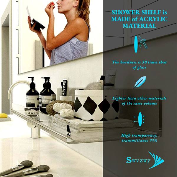 Acrylic Floating Shelves,Bathroom Shower Shelf,No Drill No Damage Wall