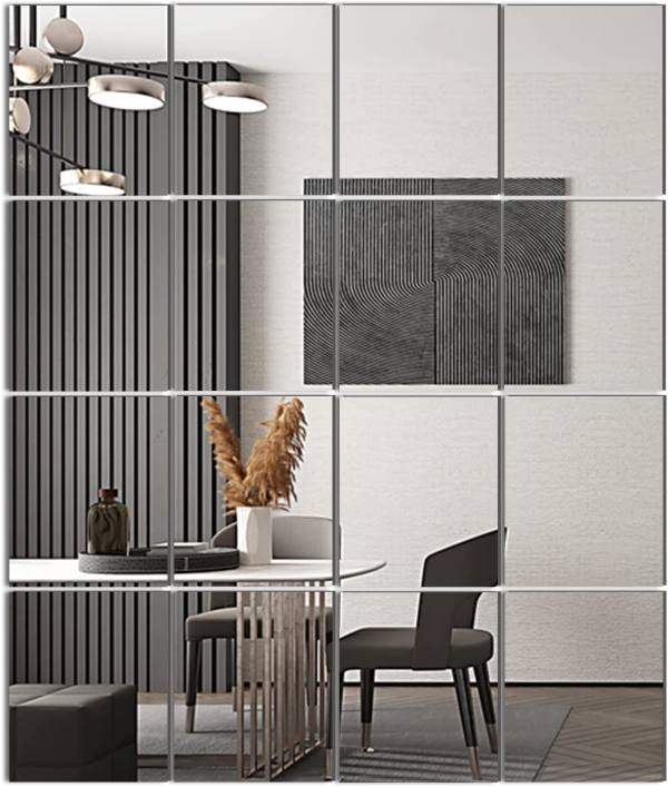 Home Gym Mirror Tiles, 14'' x 12'' Glass Frameless Mirror (16 PCS