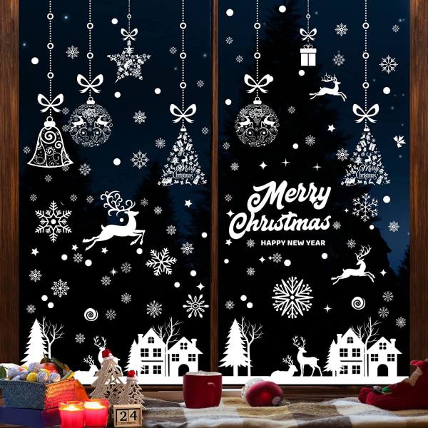 Family Wall Sticker CHRISTMAS Stickers Christmas Glass Stickers Window  Decoration Snowflake Stickers Window Stickers Double Sided Stickers for  Kids