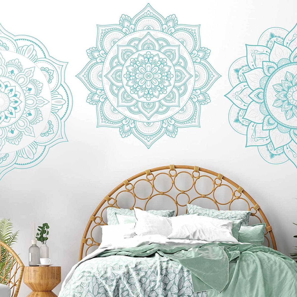 4 Pcs Half Mandala Wall Decal Boho Mandala Wall Sticker Hippie Mandala  Vinyl Wall Decals Flower Wall Stickers Headboard Wall Decoration Indian  Namaste Flower (Blue Green) - Best Price Arts